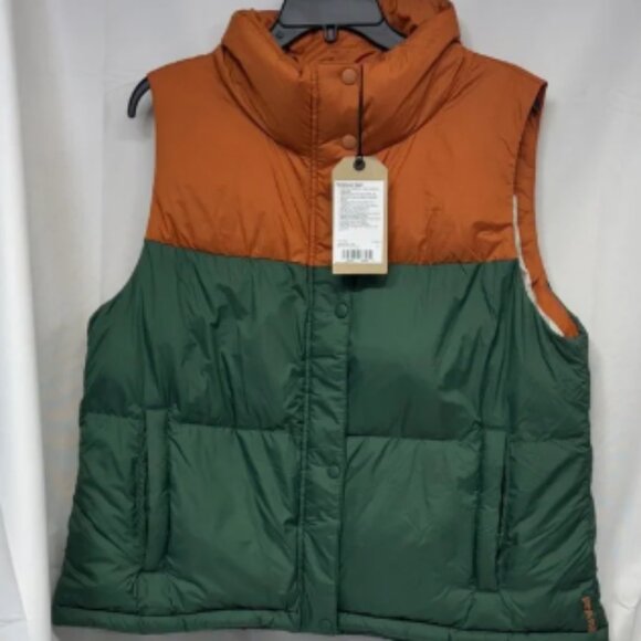Prana Hellebore duck down puffer two tone color block zip and snap up vest L - Picture 1 of 6